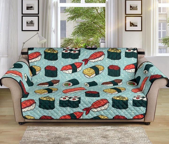 Sushi Pattern Blue Theme Sofa Couch Protector Cover