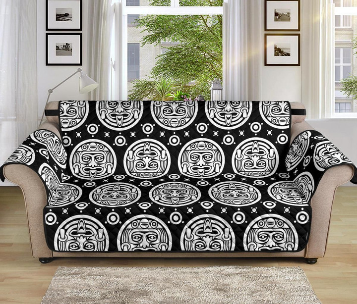 Hand Drawn Calendar Aztec White Black Pattern Sofa Couch Protector Cover