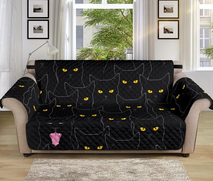 Black Cat Yellow Eyes Themed Pattern Sofa Couch Protector Cover