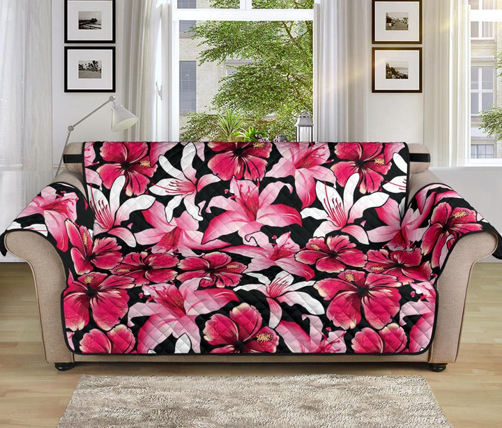 Flower Hawaiian Pink Red Hibiscus Flower Pattern Sofa Couch Protector Cover