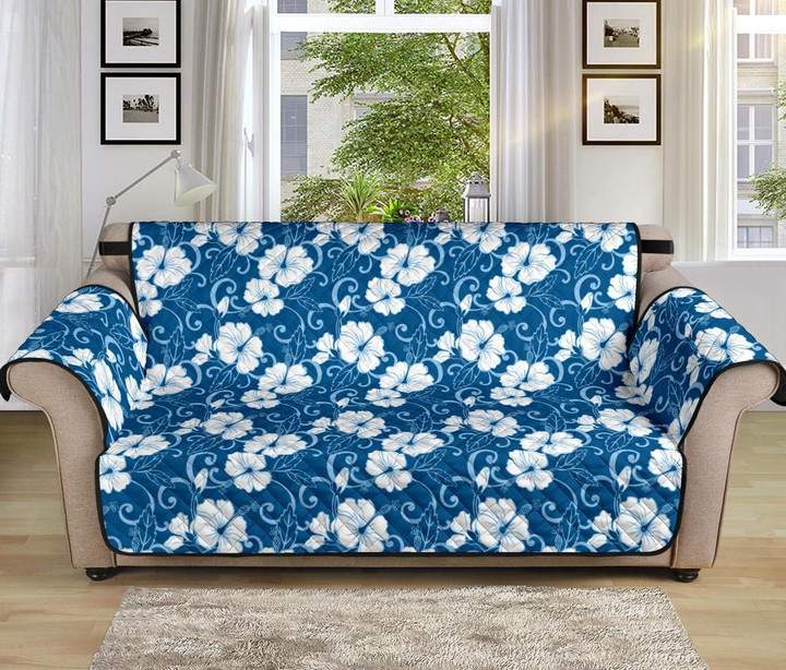 Hibiscus Blue Flower Hawaiian Pattern Sofa Couch Protector Cover