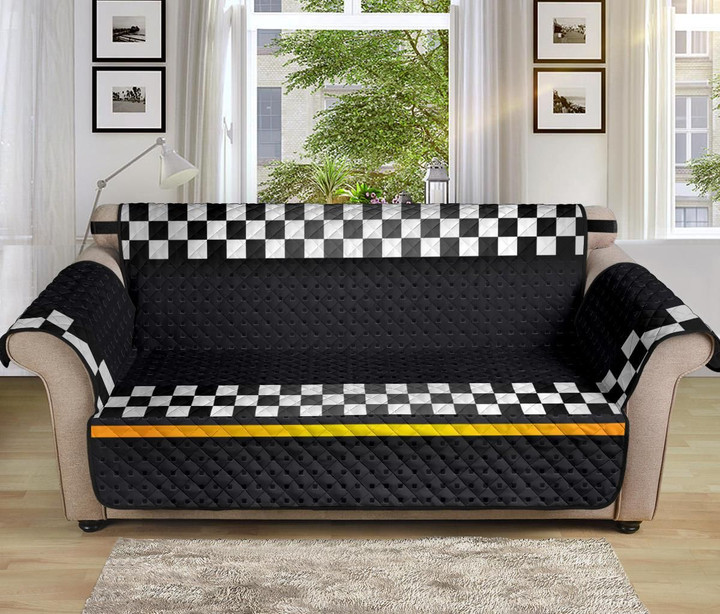 Checkered Flag Yellow Line Pattern Sofa Couch Protector Cover