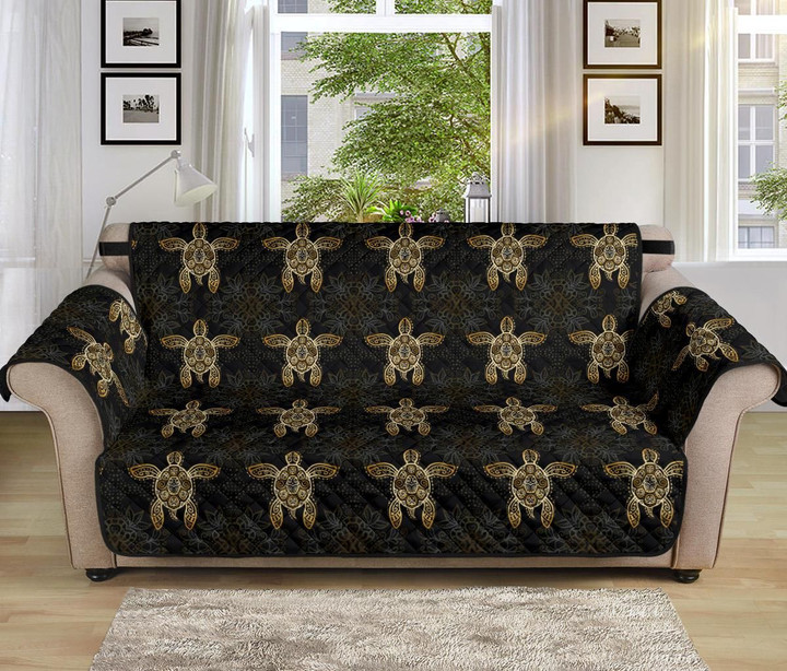 Gold Tribal Turtle Polynesian Pattern Sofa Couch Protector Cover
