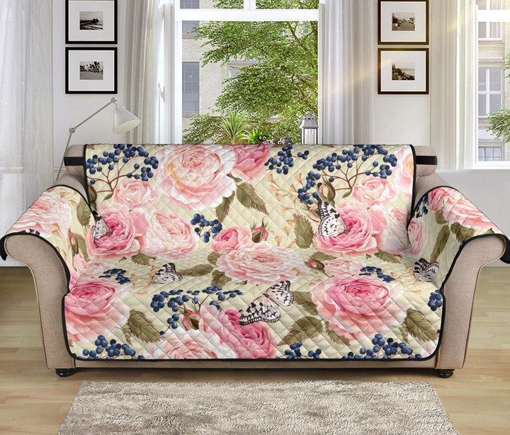 Floral Pink Butterfly Pattern Sofa Couch Protector Cover