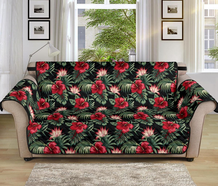Flower Hawaiian Red Hibiscus Tropical Pattern Sofa Couch Protector Cover