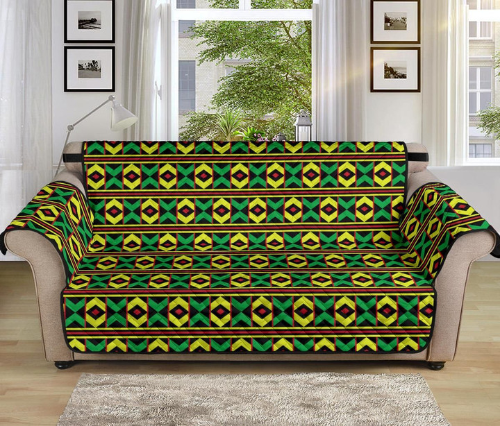 African Geometric Green Yellow Pattern Sofa Couch Protector Cover