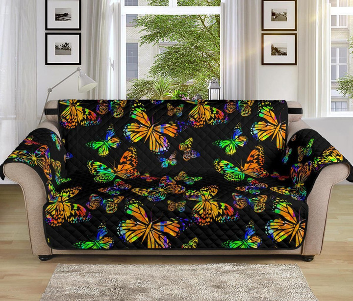 Monarch Butterfly Neon Color Pattern Sofa Couch Protector Cover