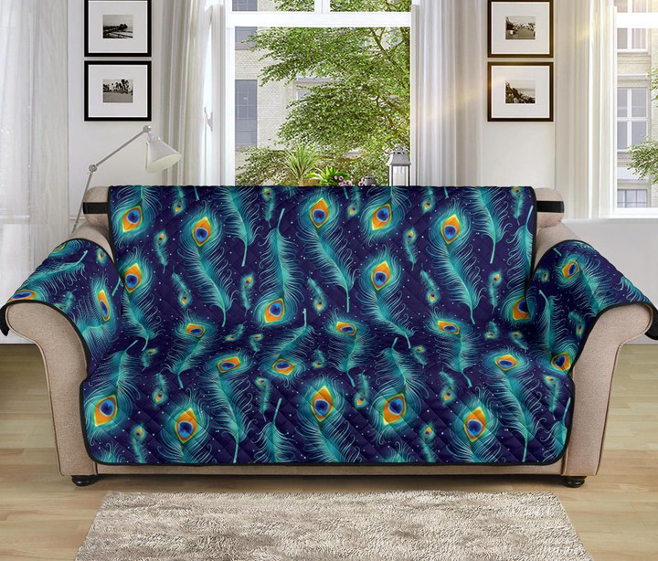 Peacock Feather Blue Pattern Sofa Couch Protector Cover