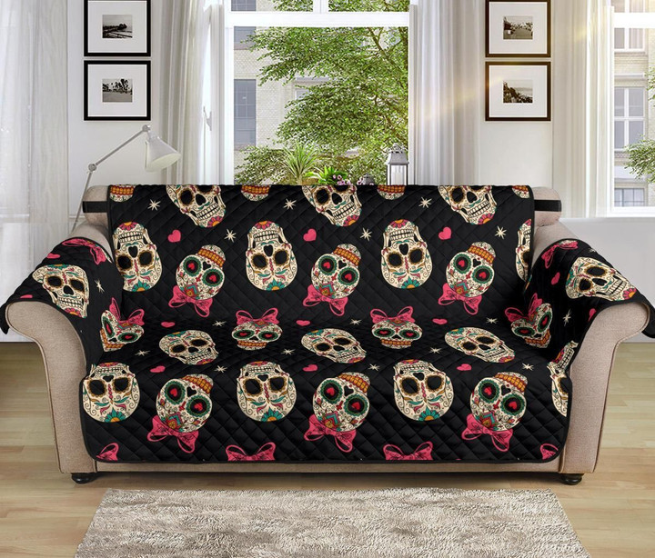 Sugar Skull Pink Bowl Pattern Sofa Couch Protector Cover