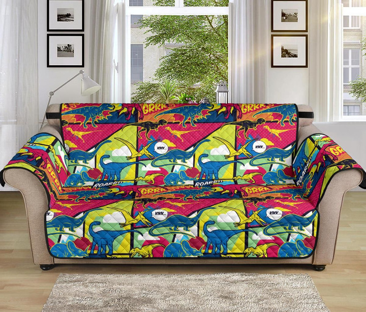 Dinosaur Comic Pop Art Pattern Sofa Couch Protector Cover