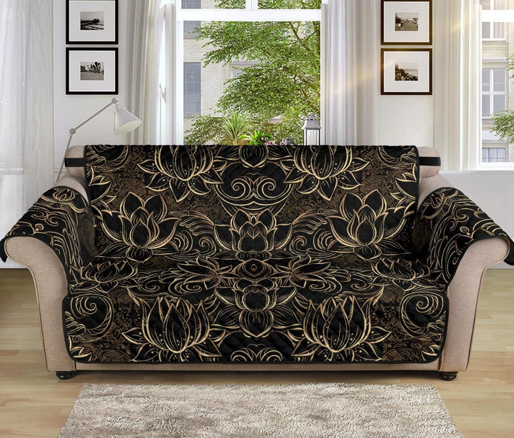 Lotus Gold Mandala Black Pattern Sofa Couch Protector Cover