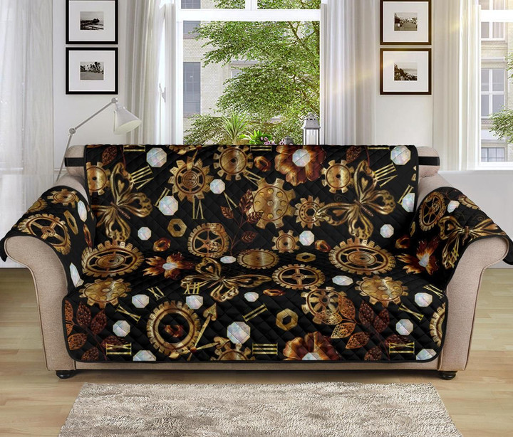 Steampunk Butterfly Brown Pattern Sofa Couch Protector Cover