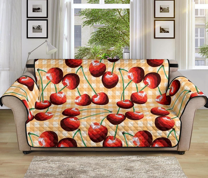 Cherry Orange Plaid Pattern Sofa Couch Protector Cover