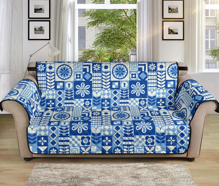 Blue Swedish Pattern Sofa Couch Protector Cover