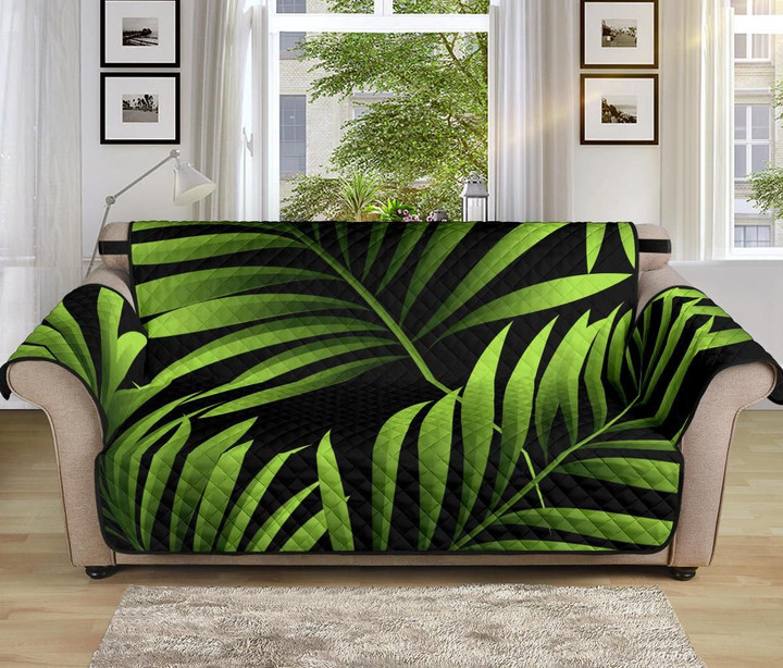 Green Neon Tropical Palm Leaves Pattern Sofa Couch Protector Cover