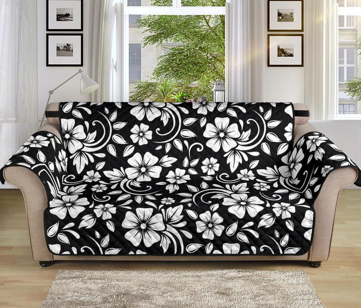 Floral Black And White Pattern Sofa Couch Protector Cover