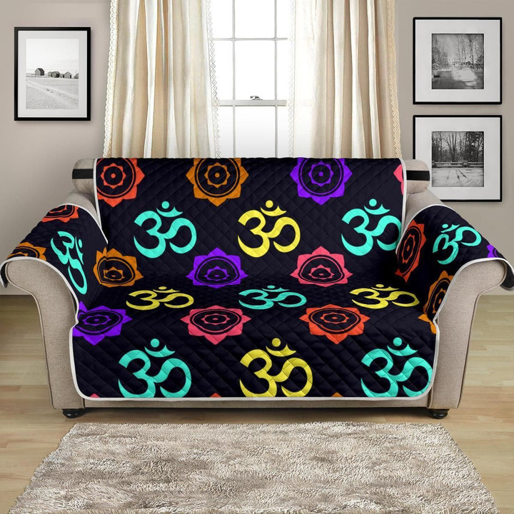 Chakra Om Symbol On Black Background Pattern Sofa Couch Protector Cover