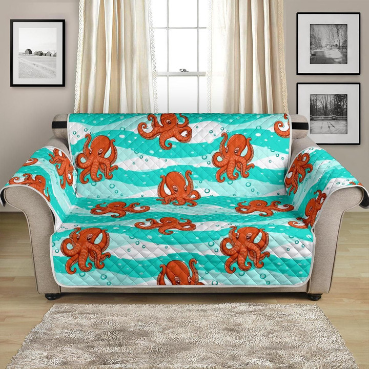 Cute Octopus On Blue Sea Background Pattern Sofa Couch Protector Cover