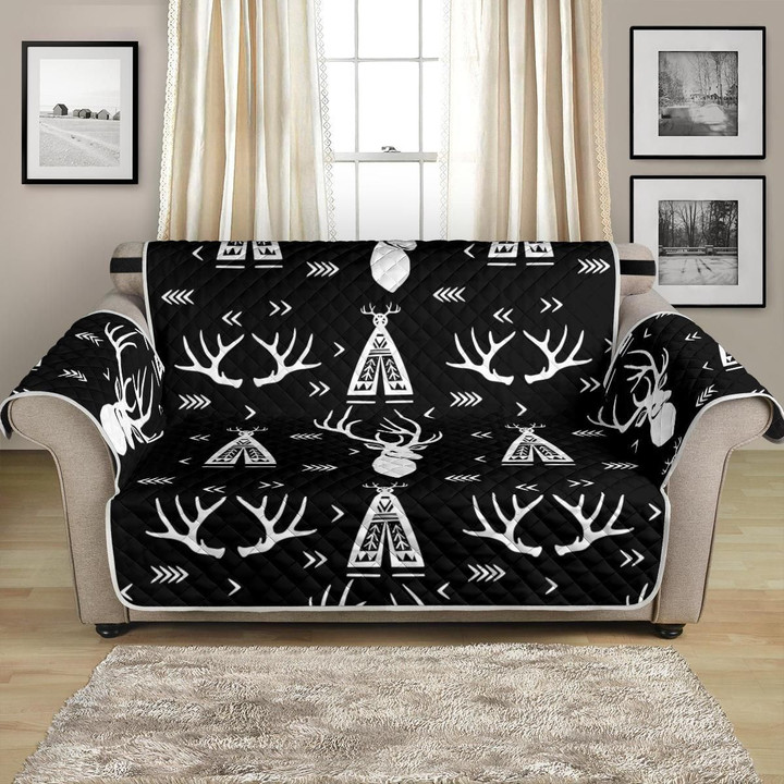 Black And White Deer Native Indian Pattern Sofa Couch Protector Cover