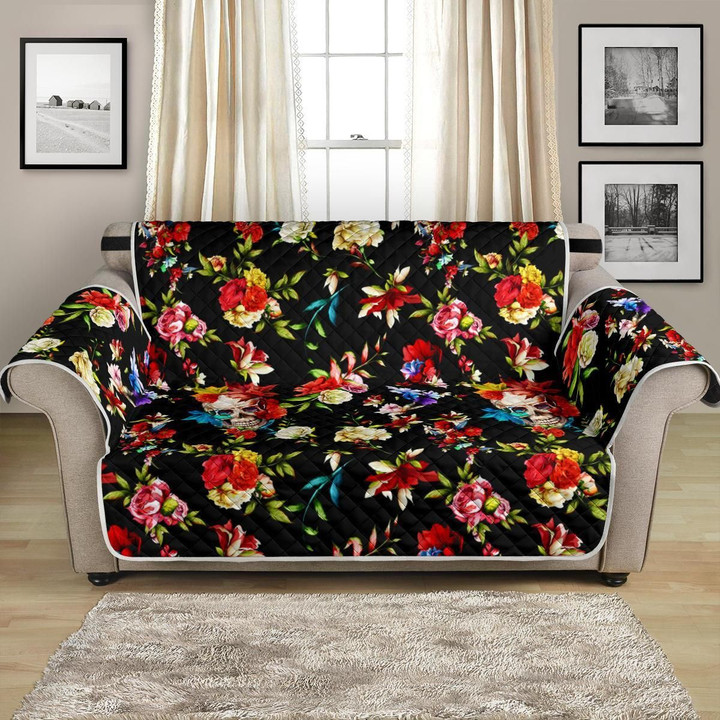 Skulls And Roses Flower Summer Festival Pattern Sofa Couch Protector Cover