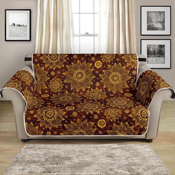 Gold Sunflower Hand Drawn Themed Pattern Sofa Couch Protector Cover