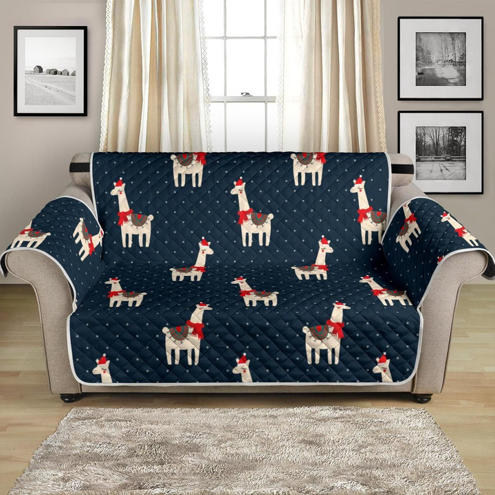 Christmas Llama On Polka Dot Background Pattern Sofa Couch Protector Cover