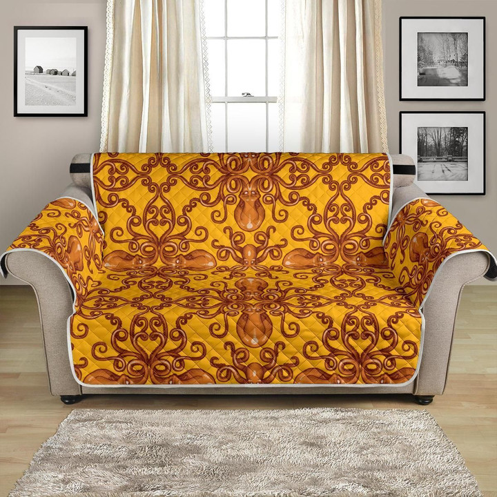 Mandala Octopus Yellow Background Pattern Sofa Couch Protector Cover