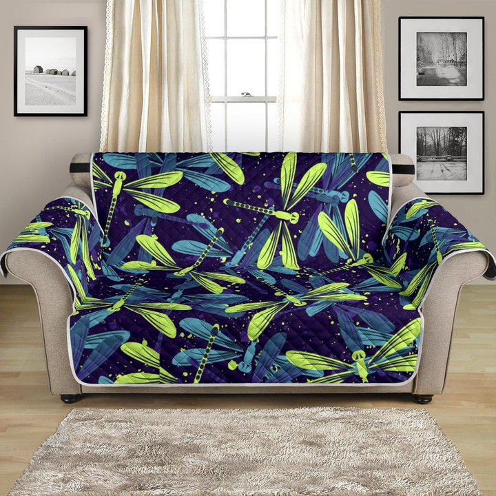 Dragonfly In Lime Blue Pattern Sofa Couch Protector Cover