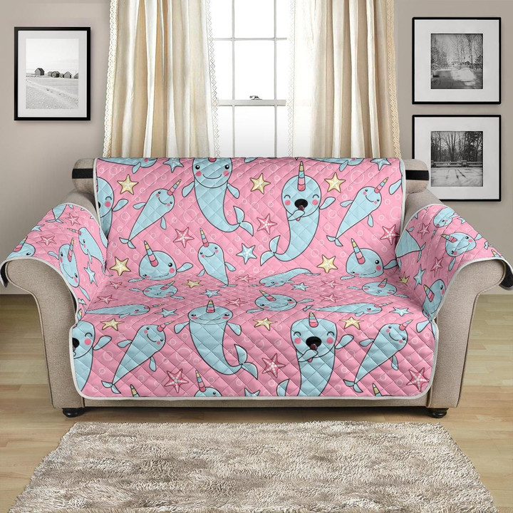 Narwhal Cartoon Cute Animal On Pink Background Pattern Sofa Couch Protector Cover