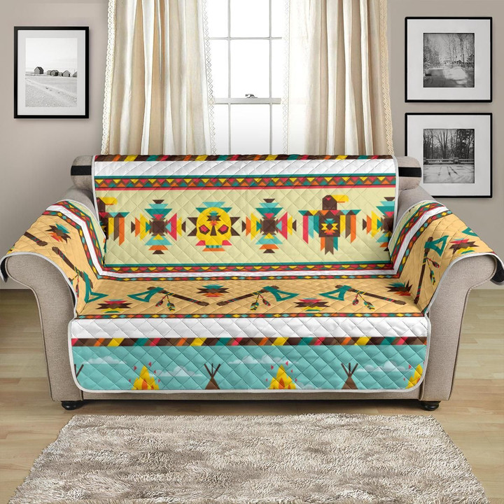 Colorful Geometric American Indian Life Pattern Sofa Couch Protector Cover