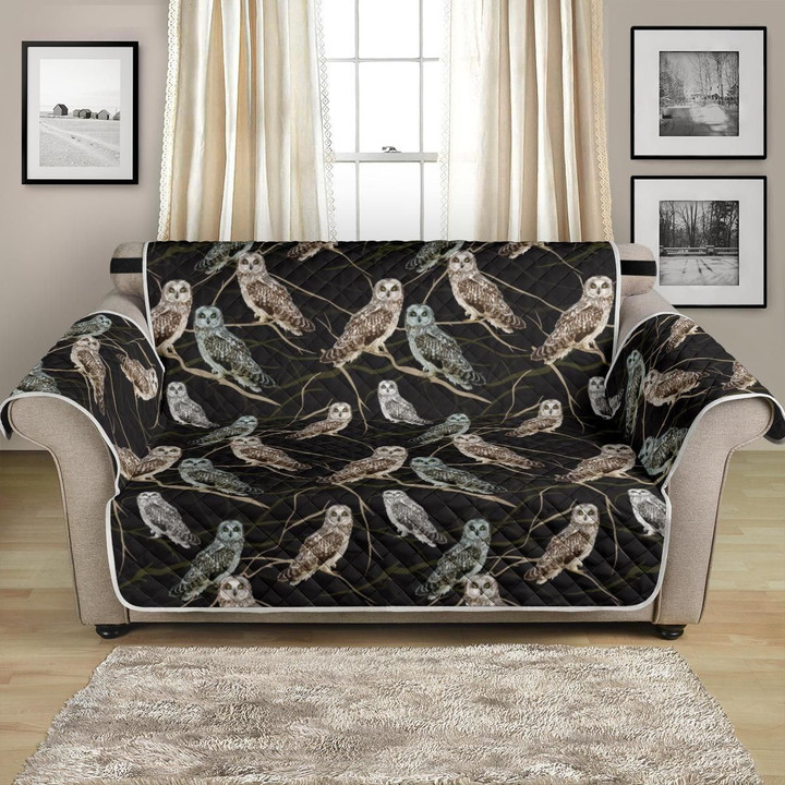Owl Branch On Black Themed Design Pattern Sofa Couch Protector Cover