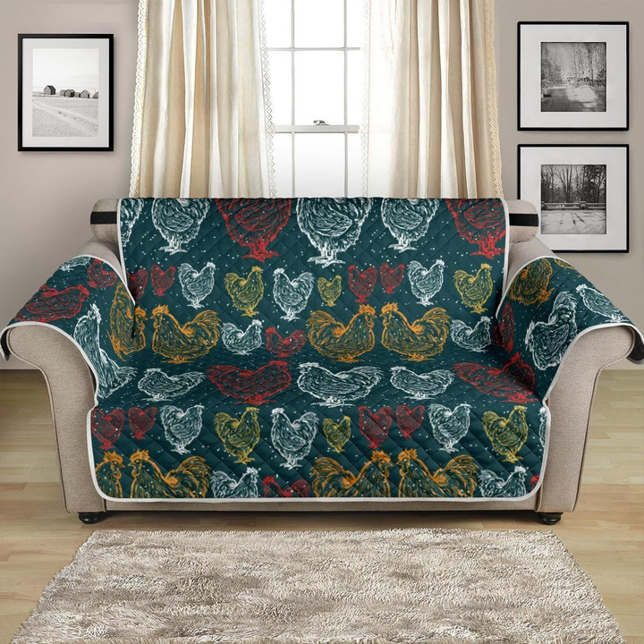 Colored Rooster Hand Draw Design Pattern Sofa Couch Protector Cover