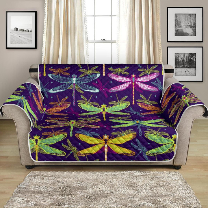 Spirit Animal Dragonfly On Neon Color Pattern Sofa Couch Protector Cover