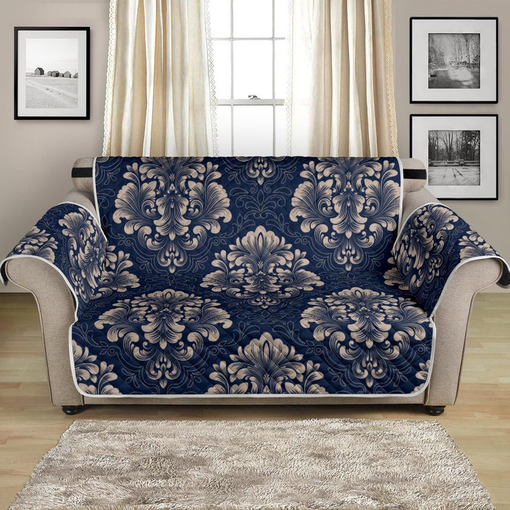 Damask Blue And Gold Pattern Sofa Couch Protector Cover