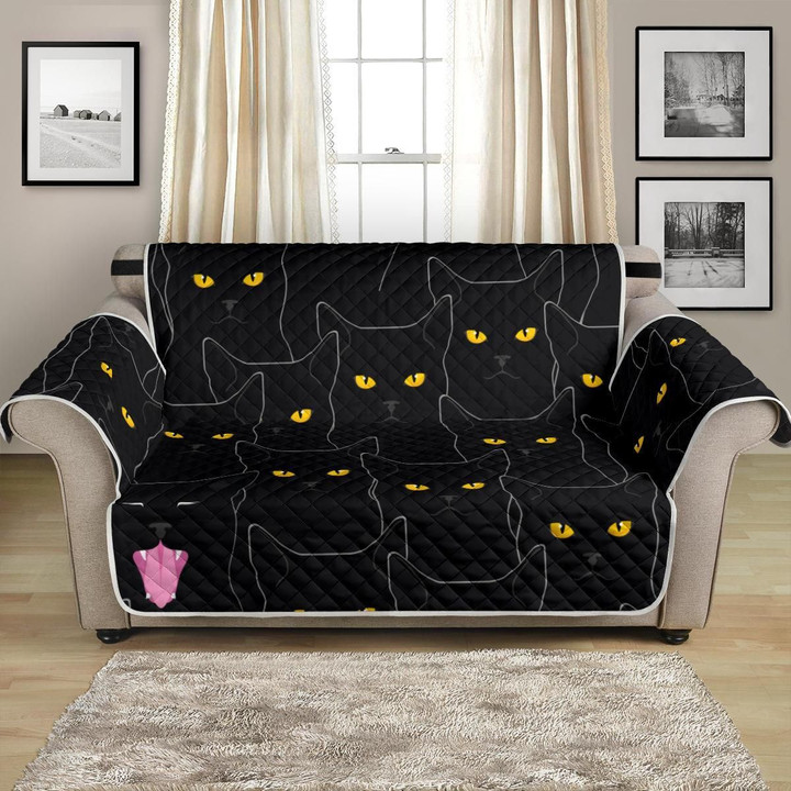 Black Cat With Yellow Eyes Night Pattern Sofa Couch Protector Cover
