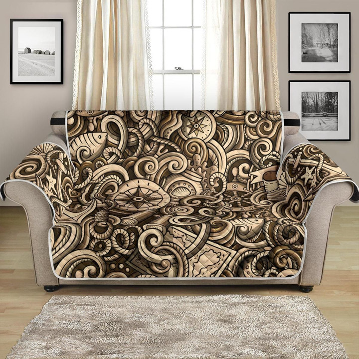 Hand Drawn Nautical Tattoo Design Pattern Sofa Couch Protector Cover