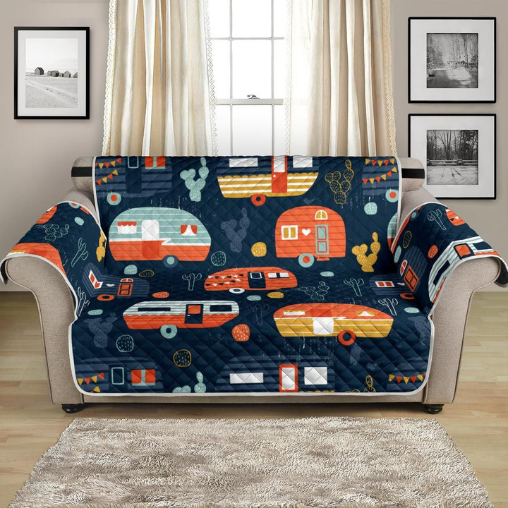 Happy Camping Camper Caravan Pattern Sofa Couch Protector Cover