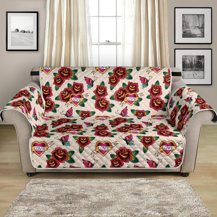 Old School Tattoo Rose Flower Pattern Sofa Couch Protector Cover