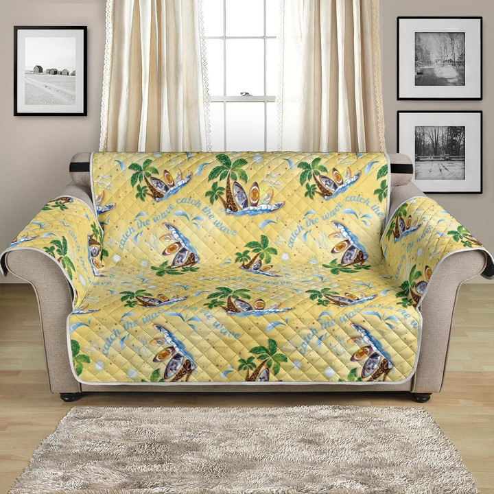 Surf Catch The Wave On Yellow Background Pattern Sofa Couch Protector Cover