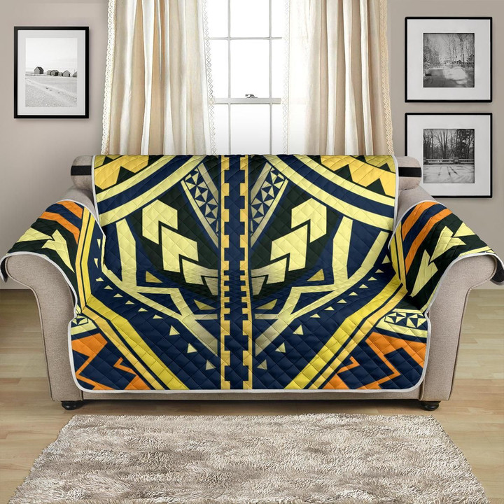 Gold And Navy Polynesian Tattoo Pattern Sofa Couch Protector Cover