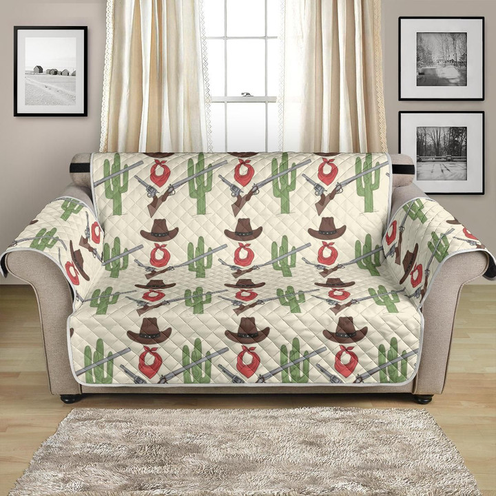 Western Cowboy And Cactus On Desert Pattern Sofa Couch Protector Cover