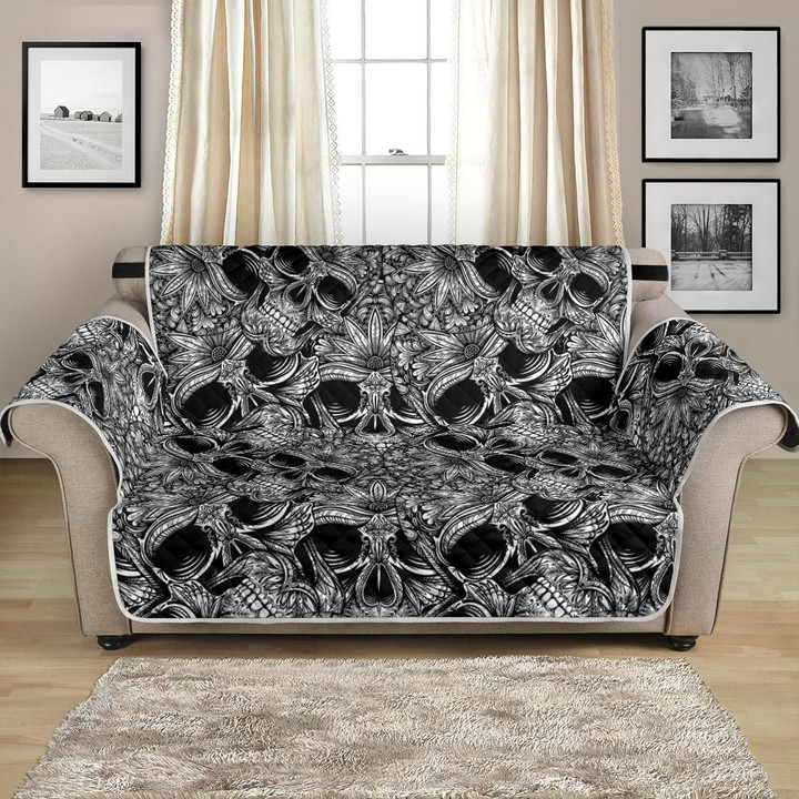 Black And White Skull Tattoo Design Pattern Sofa Couch Protector Cover