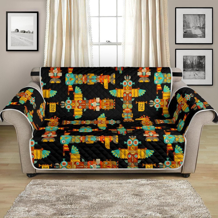 Totem Pole Cartoon On Black Background Pattern Sofa Couch Protector Cover