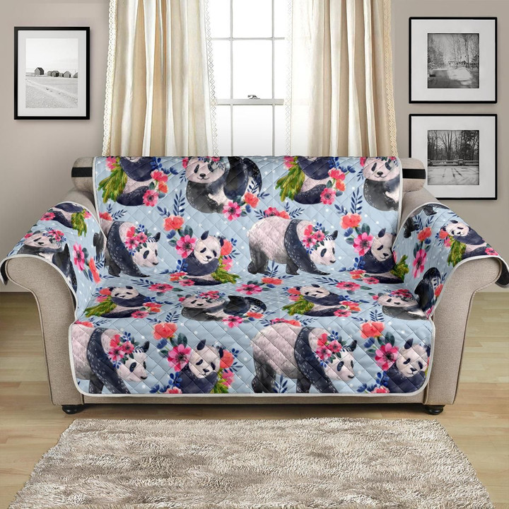Panda And Pink Flower In Habitat Pattern Sofa Couch Protector Cover