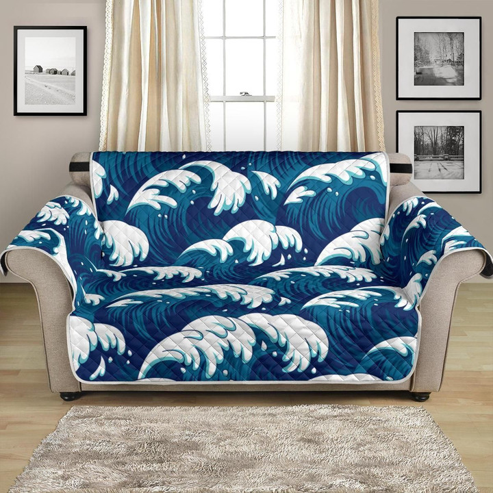 Great Blue Ocean Wave Pattern Sofa Couch Protector Cover
