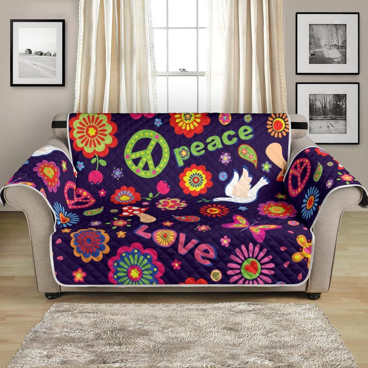 Colorful Flower Power Peace Hippie Pattern Sofa Couch Protector Cover