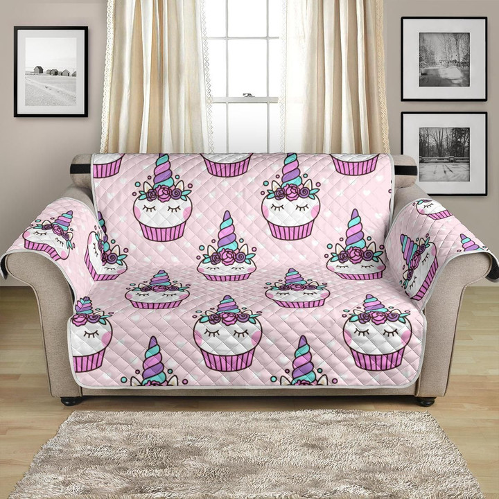Cute Cupcakes Unicorn On Pink Background Pattern Sofa Couch Protector Cover