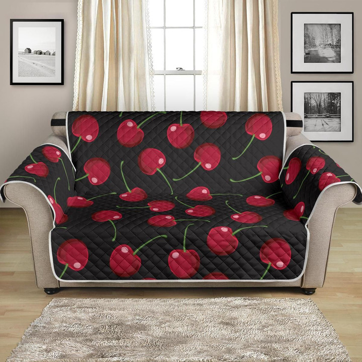 Red Cherry On Black Background Pattern Sofa Couch Protector Cover