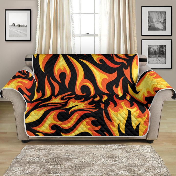 Flame Fire On Black Themed Pattern Sofa Couch Protector Cover
