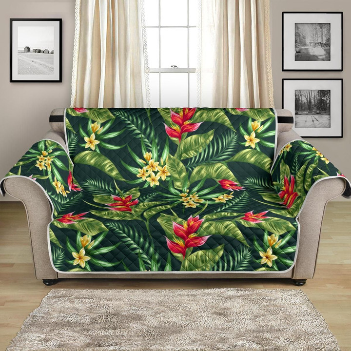 Tropical Flower Red Heliconia Leaves Pattern Sofa Couch Protector Cover